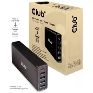 Image of club3D CAC-1903 CAC-1903EU USB charging station Mains socket USB-C socket, USB 2.0 port A