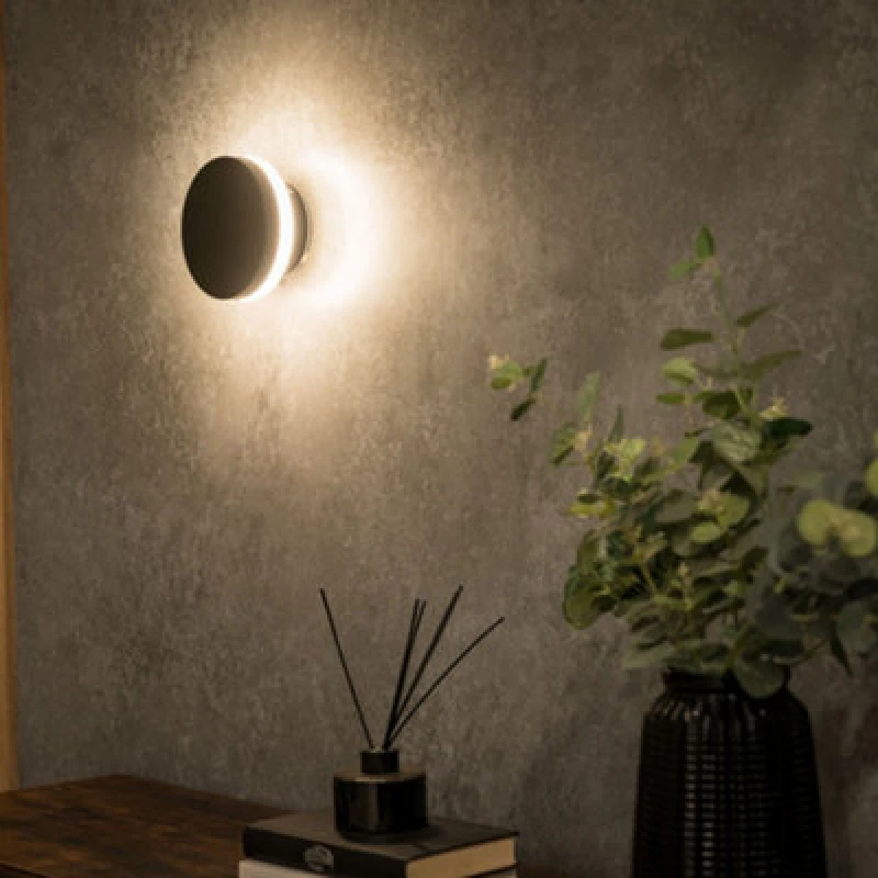 Image of ValueLights Integrated Matt Black LED Wall Light Fitting Backlit Circle Indoor Outdoor in Warm White Black