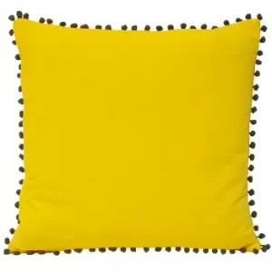 Image of Riva Home Velvet Pompom Cushion Cover (45x45cm) (Yellow/Grey)