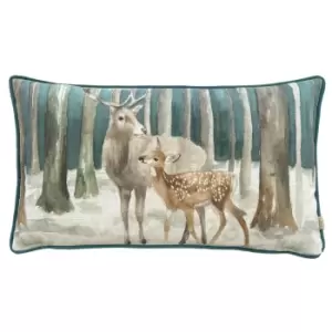 Image of Stag Scene Christmas Cushion Teal