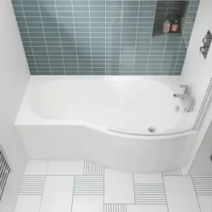 Image of Nuie - B-Shaped Shower Bath with Front Panel and Screen 1500mm x 735mm/800mm Right Handed - Acrylic