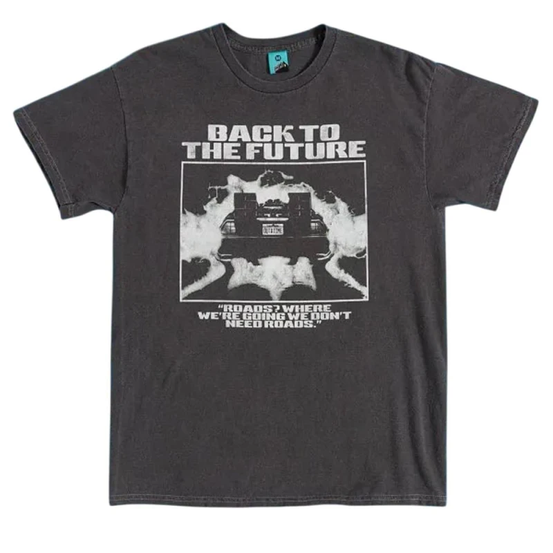 Image of Back To The Future Mens We Dont Need Roads Vintage Washed T-Shirt in Black Size: XL Black Male XL