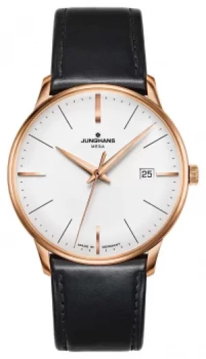 Image of Junghans Meister MEGA MF Black Leather Strap Gold Plated Watch