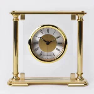 Image of WM WIDDOP Glass & Gold Aluminium Mantel Clock