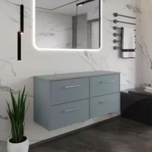 Image of Hudson Reed Juno Wall Hung 4-Drawer Vanity Unit with Worktop 1200mm Wide - Coastal Grey