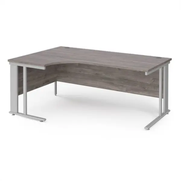 Image of Maestro 25 left hand ergonomic desk 1800mm wide - silver cable managed leg frame, grey oak top