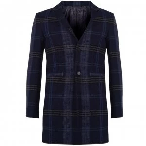 Image of Label Lab Holgate Tonal Checked Notch Lapel Coat - Blue