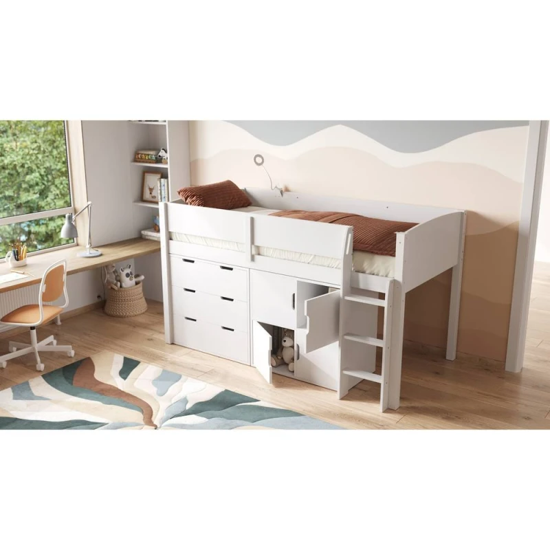 Image of Flair Loop Mid Sleeper Bed Full Storage Set With 4 Doors in White Size: Single White Unisex Single