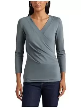 Image of Lauren by Ralph Lauren Alayja Wrap Detail Top, Blue, Size XL, Women