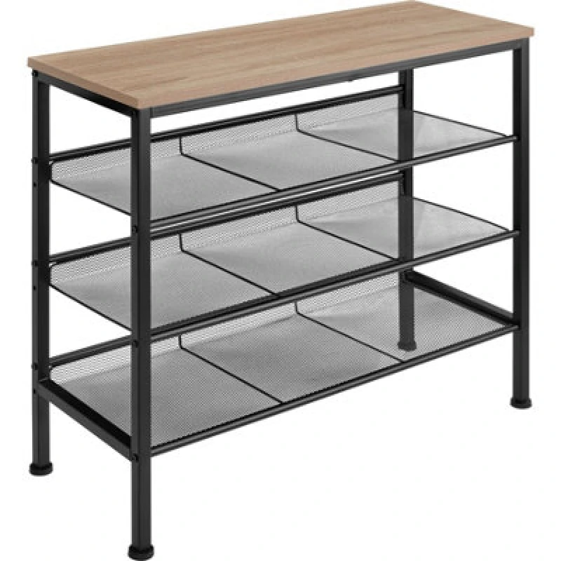 Image of Tectake Shoe Rack Wolverhampton - Surface Shelf And 3 Grid Shelves, Industrial Style - Industrial Wood Light, Oak Sonoma