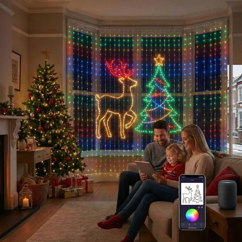 Image of ENER-J ENERJ Smart Curtain lights 2*2m of 400leds remote include, with 3m extension cable controller+UK power Adapter. White