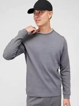 Image of BOSS Salbo Curved Logo Sweatshirt - Medium Grey, Medium Grey, Size L, Men