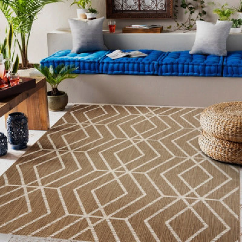 Image of RugsX Flat 48956265 Sisal Carpet Geometric - Natural Beige Straw Color, String 80X150 Cm