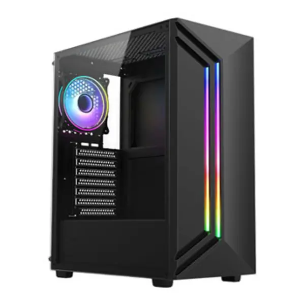 Image of VIDA Vida Apollo Black ARGB Gaming Case w/ Glass Window ATX Rear ARGB Fan Front LED Strips APOLLO-BLK