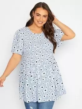 Image of Yours Shirred Top Blue Daisy, Blue, Size 18, Women