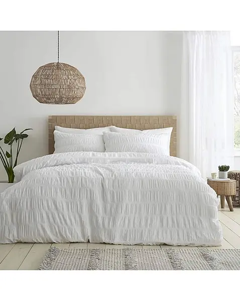 Image of Seersucker Duvet Cover Set White KING XC18103