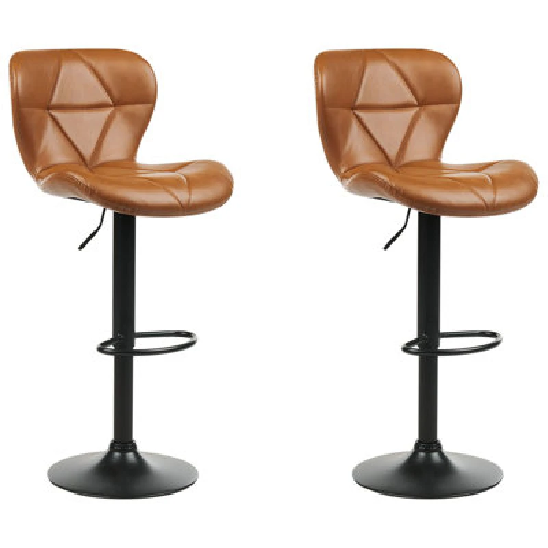 Image of Beliani Set Of 2 Bar Chairs Valetta Faux Leather Swivel Golden Brown
