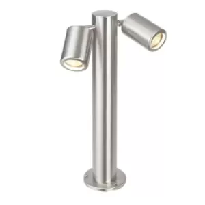 Image of Atlantis 2 Light Outdoor Coastal Bollard Post Marine Grade Brushed Stainless Steel, Glass IP65, GU10
