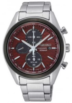 Image of Seiko Mens Solar Stainless Steel Bracelet Red Watch