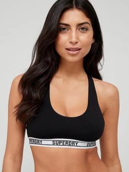 Image of Superdry Logo Crop Bralette - Black, Size 8, Women