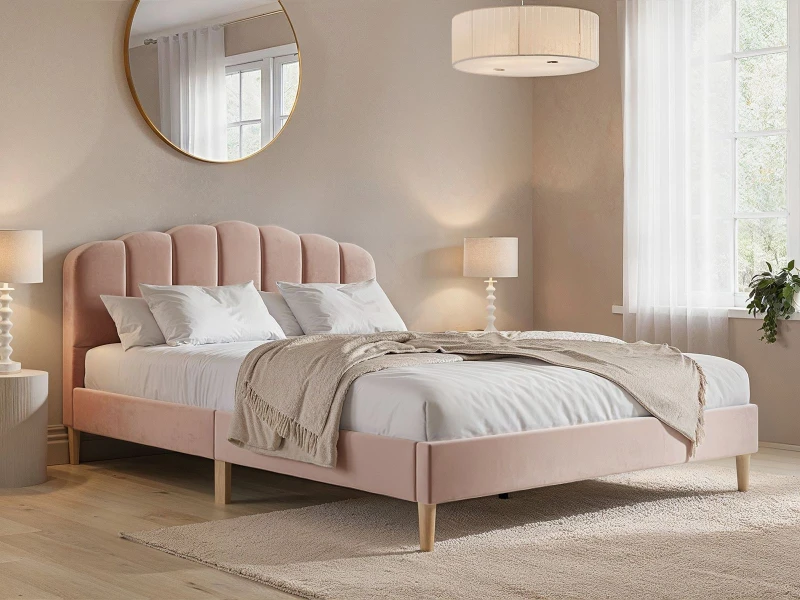 Image of Flair Scallop Velvet Bed in Pink Size: Single Pink Unisex Single