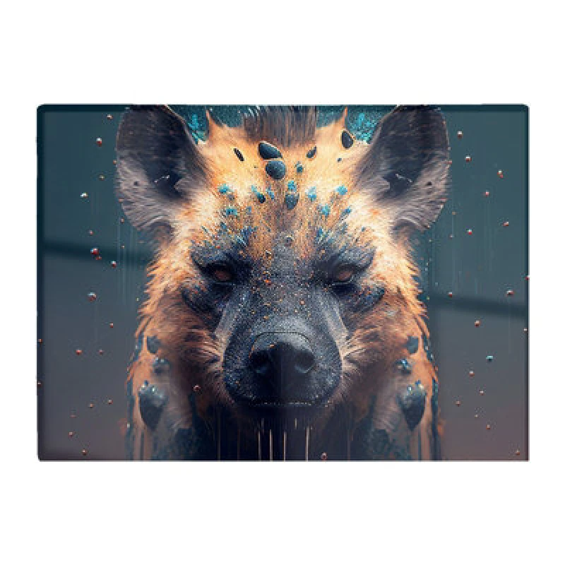 Image of Warren Reed Designer Hyena Face Splashart Dark Background Glass Chopping Board