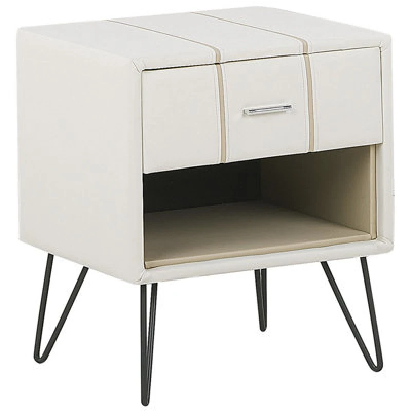 Image of Beliani 1 Drawer Bedside Table Betin Faux Leather White