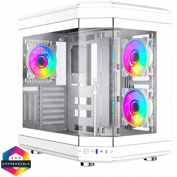 Image of GameMax Hype White Mid-Tower Tempered Glass ATX Gaming Case - 3x 12cm Infinity ARGB Fans