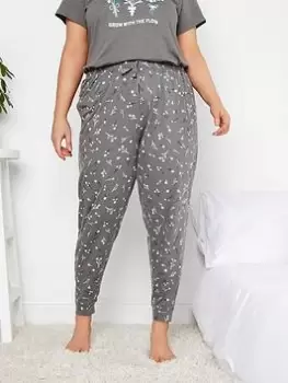 Image of Yours Sketchy Floral Cuffed Pant - Grey, Size 34-36, Women