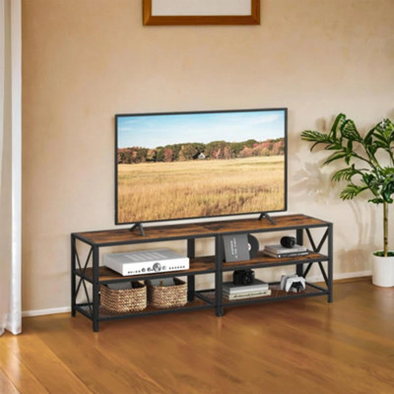Image of Songmics TV Stand For TV Up To 70", TV Table, 3-Tier TV Console, Steel Frame, Industrial Style, For Living Room