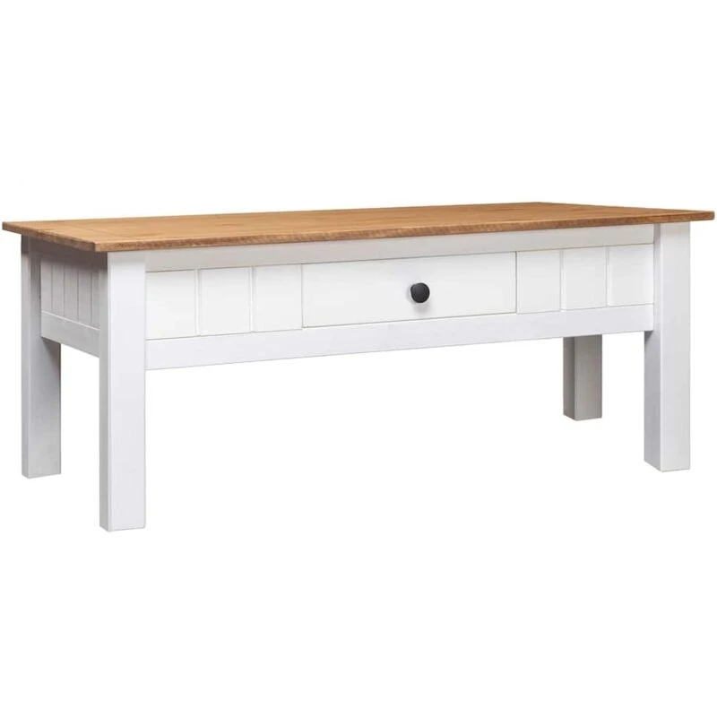 Image of vidaXL Solid Pine Wood Coffee Table with Drawer White Drawer Side End Stand