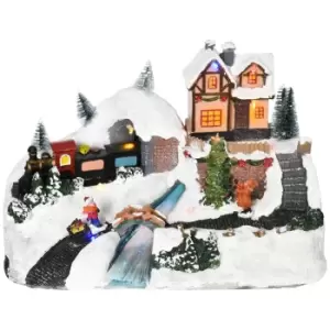 Image of Musical Christmas Village Scene LED Battery Operated Decoration
