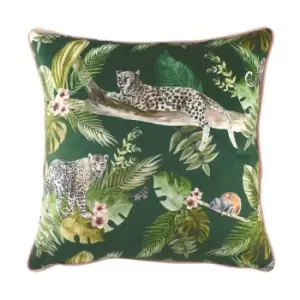 Image of Evans Lichfield Jungle Leopard Cushion Cover (One Size) (Green)