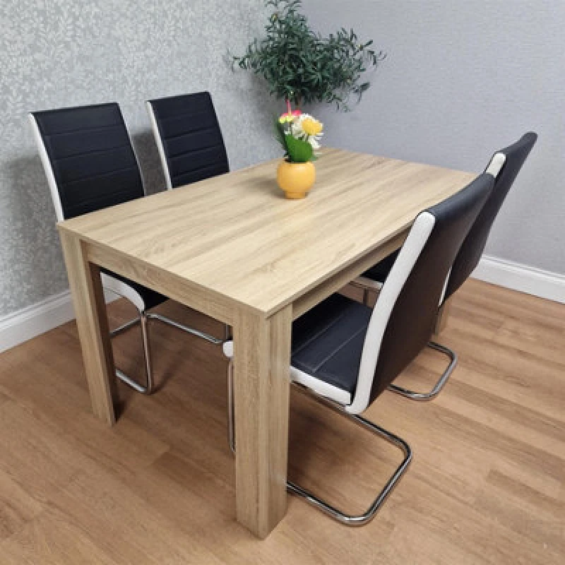 Image of Kosy Koala Oak Effect table with 4 Black Faux Leather Chairs Dining Furniture, Multi OAK117+ZBW