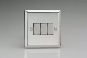 Image of Varilight Classic 3 Gang 2 Way Rocker Switch With Metal Rockers (Single XC3D) - Polished Chrome - XC3D