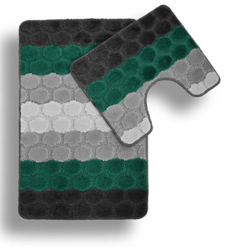 Image of Velosso Hex Stripe Bath And Pedestal Mat Emerald