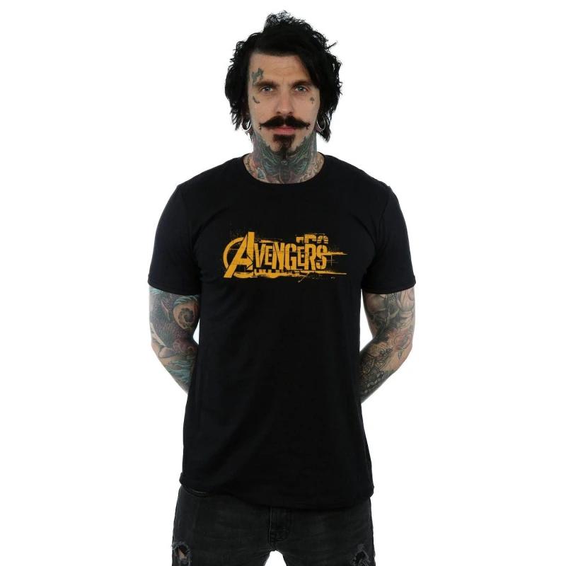 Image of Marvel Marvel Men Avengers Infinity War Orange Logo T-Shirt in Black Size: Small Black S Male 5057736711576
