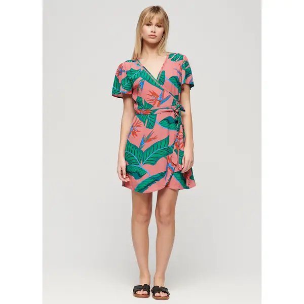 Image of Wrapover Mini Dress in Floral/Leaf Print