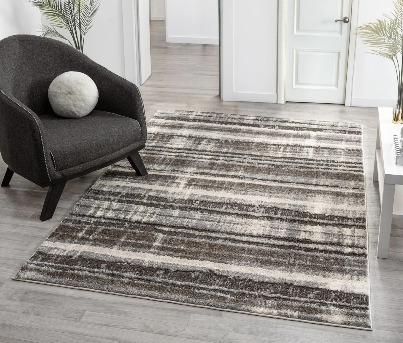 Image of Eleanor Modern Embossed Contemporary Living Room Area Rug - Striped Design,grey,200 X 290 Cm