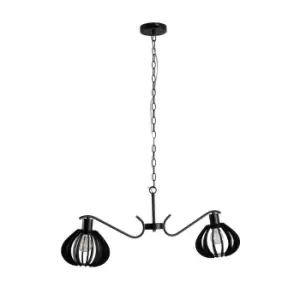 Image of Rona Wire Frame Pendant Ceiling Light Black, Gold, 99cm, 2x E27