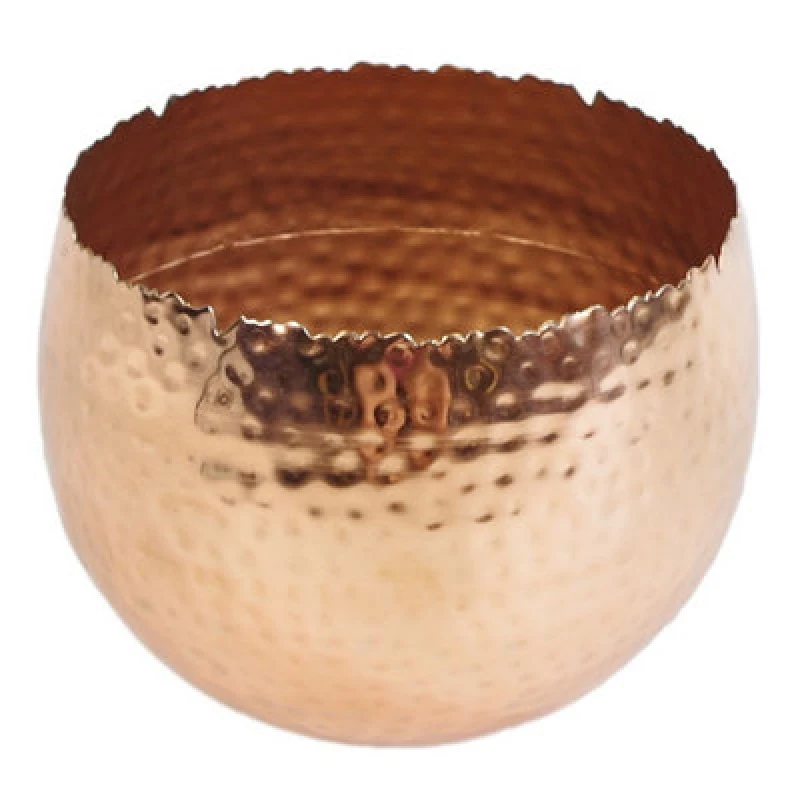 Image of Leaf Large Metal Planter 22 X 17Cm Hammered Copper Plated - Curvy Edge
