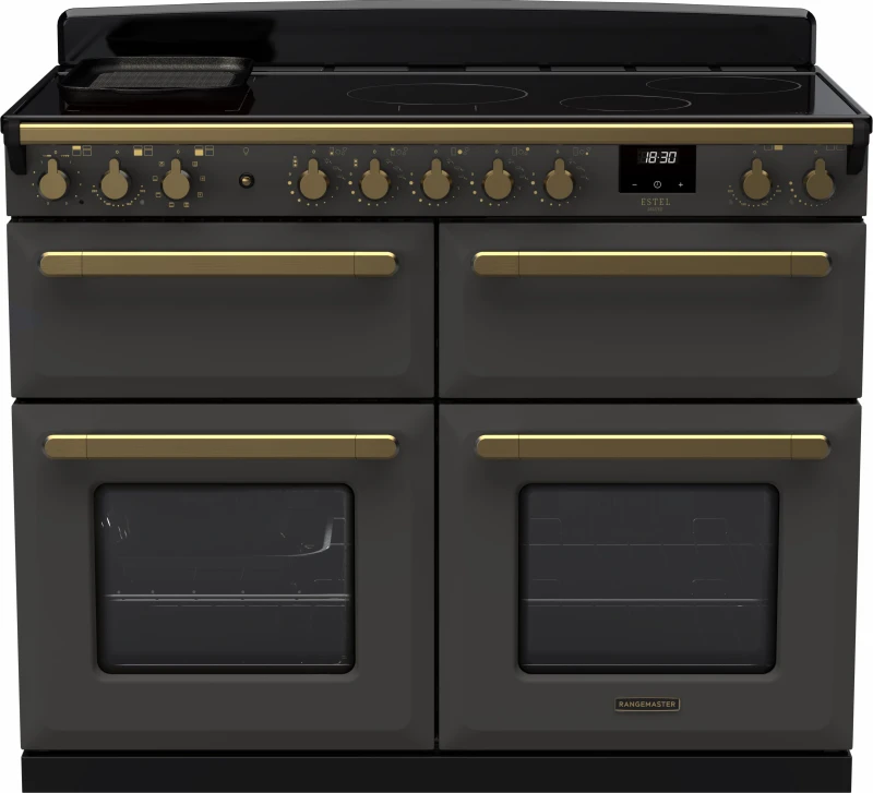 Image of Rangemaster Estel Deluxe ESDLB110EIPSLT/AB1 110cm Electric Range Cooker with Induction Hob - Slate / Antique Brass - A Rated