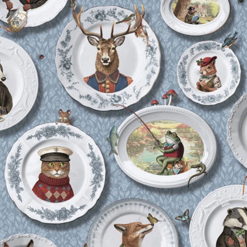 Image of Holden Decor Vintage Tea Party Blue Wallpaper, Blue 13941