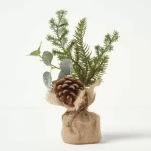 Image of HOMESCAPES Pinecone & Leaves Burlap Christmas Decoration - Green