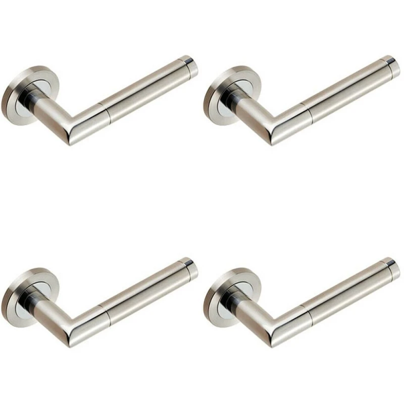 Image of Loops 4x PAIR Mitred Round Bar Lever Ringed Design Conceled Fix Polished Satin Steel Metallics