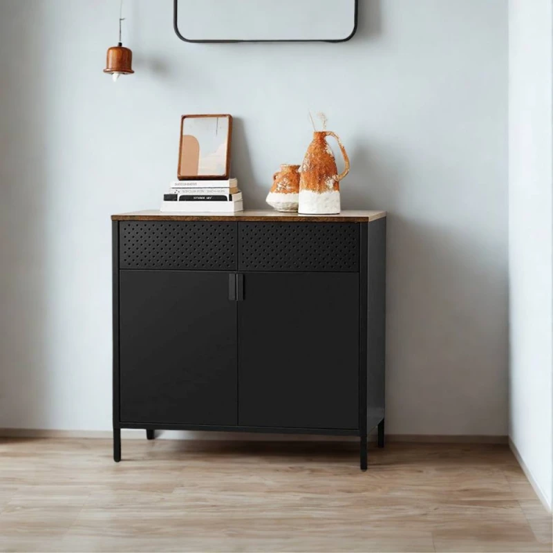 Image of Pirlo Plush Industrial Multipurpose Floor Sideboard Buffet Cabinet in Brown Brown Unisex