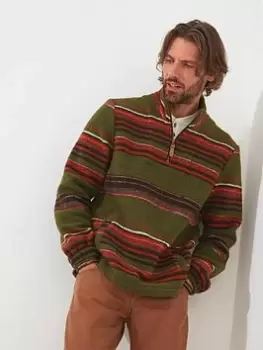 Image of Joe Browns Woodland Stripe Funnel Neck Jumper - Dark Green, Dark Green Size M Men