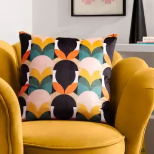 Image of Raeya Art Deco Cushion Peach/Black, Peach/Black / 45 x 45cm / Polyester Filled