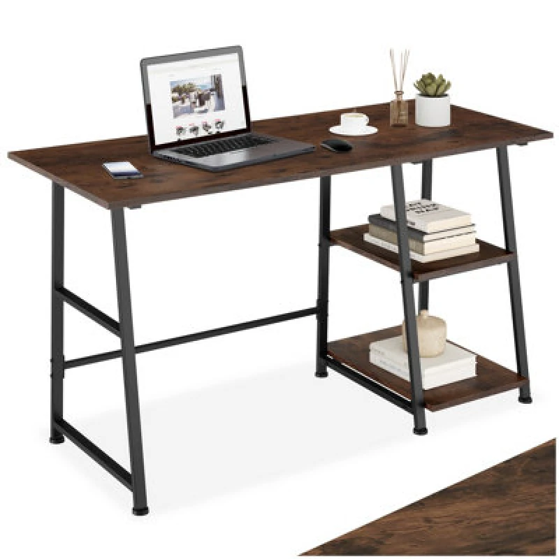 Image of Tectake Desk Paisley - Trapezoidal Frame, Shelf With 2 Storage Compartments 50 Cm - Industrial Wood Dark, Rustic