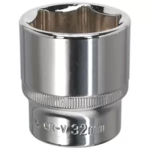 Image of Sealey SP1232 WallDrive Socket 32mm 1/2"Sq Drive Fully Polished